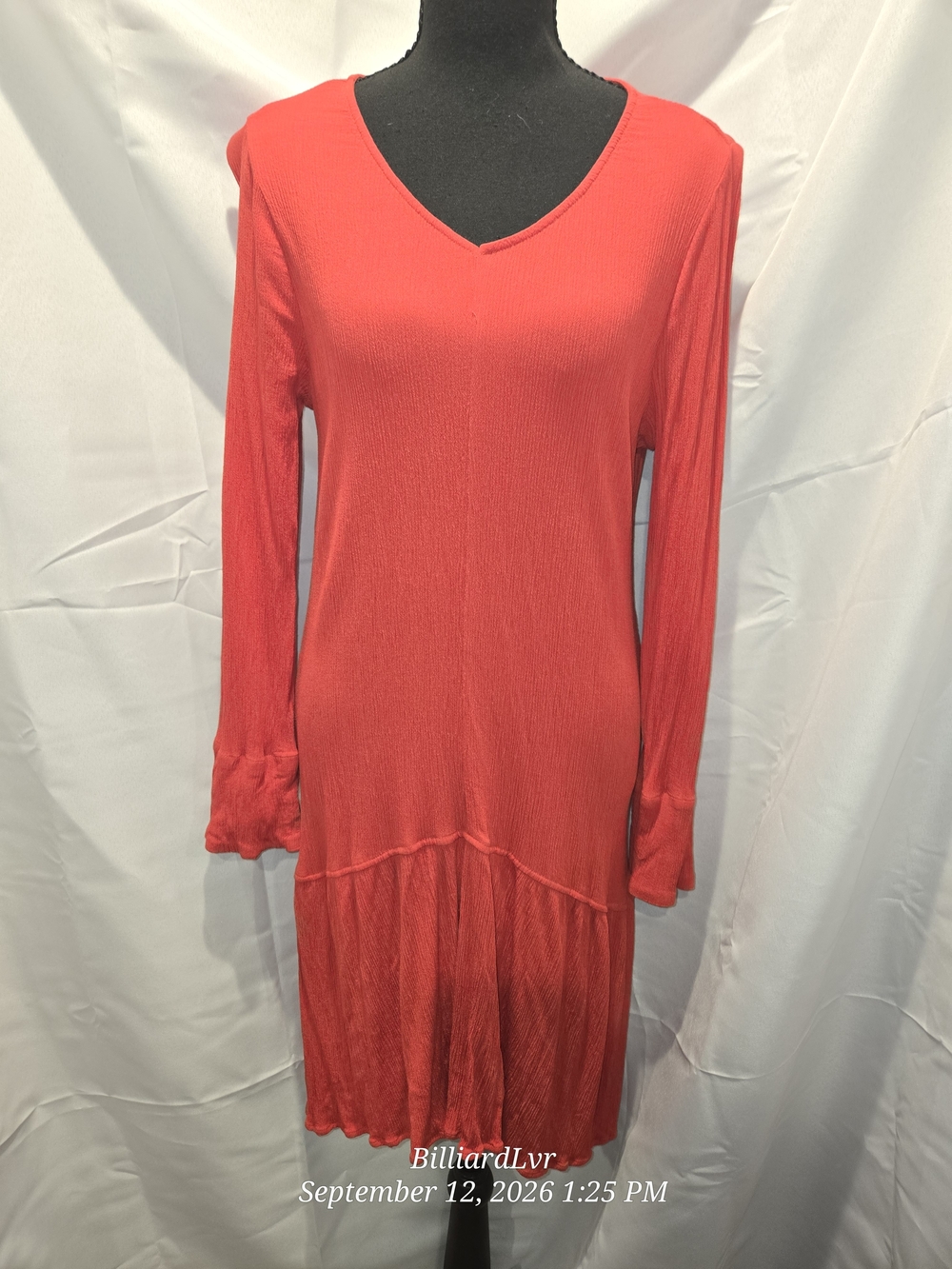 Soft Surroundings Red V-Neck Long Sleeve Casual Knit Dress